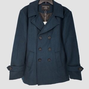 Matchstick Mens Medium Peacock Blue Wool Blend Double Breasted Pea Coat Jacket